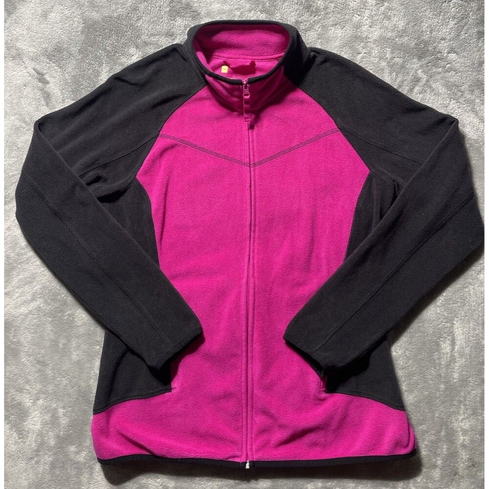 Xersion Pink Black Fleece Jacket Zip-Up Pockets Fushia Athleisure Women's Medium